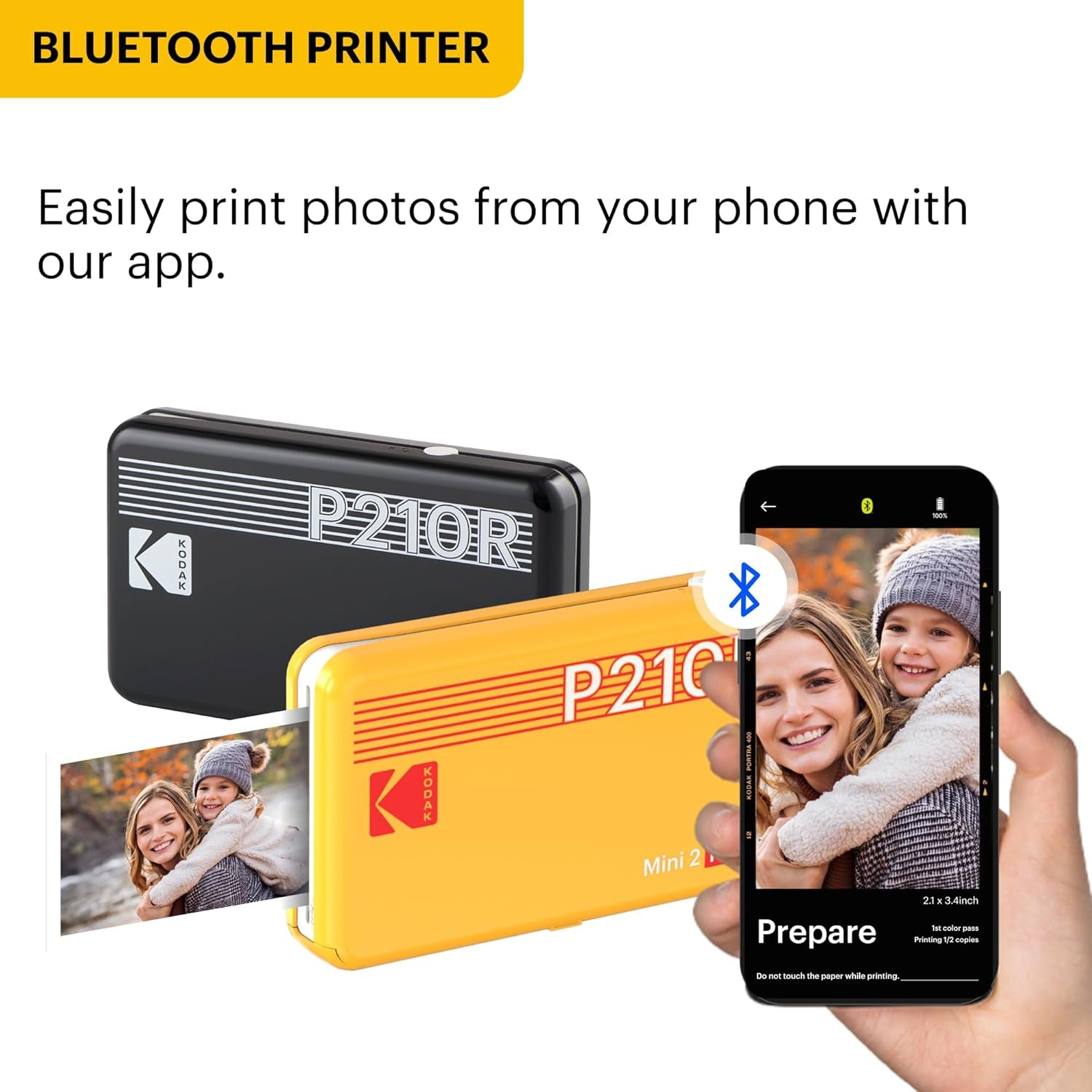Mini 2 Retro 2.1X3.4” Portable Instant Photo Printer, Wireless Connection, Compatible with Ios, Android & Bluetooth, Real Photo, 4Pass Technology & Lamination Process, Premium Quality- Black