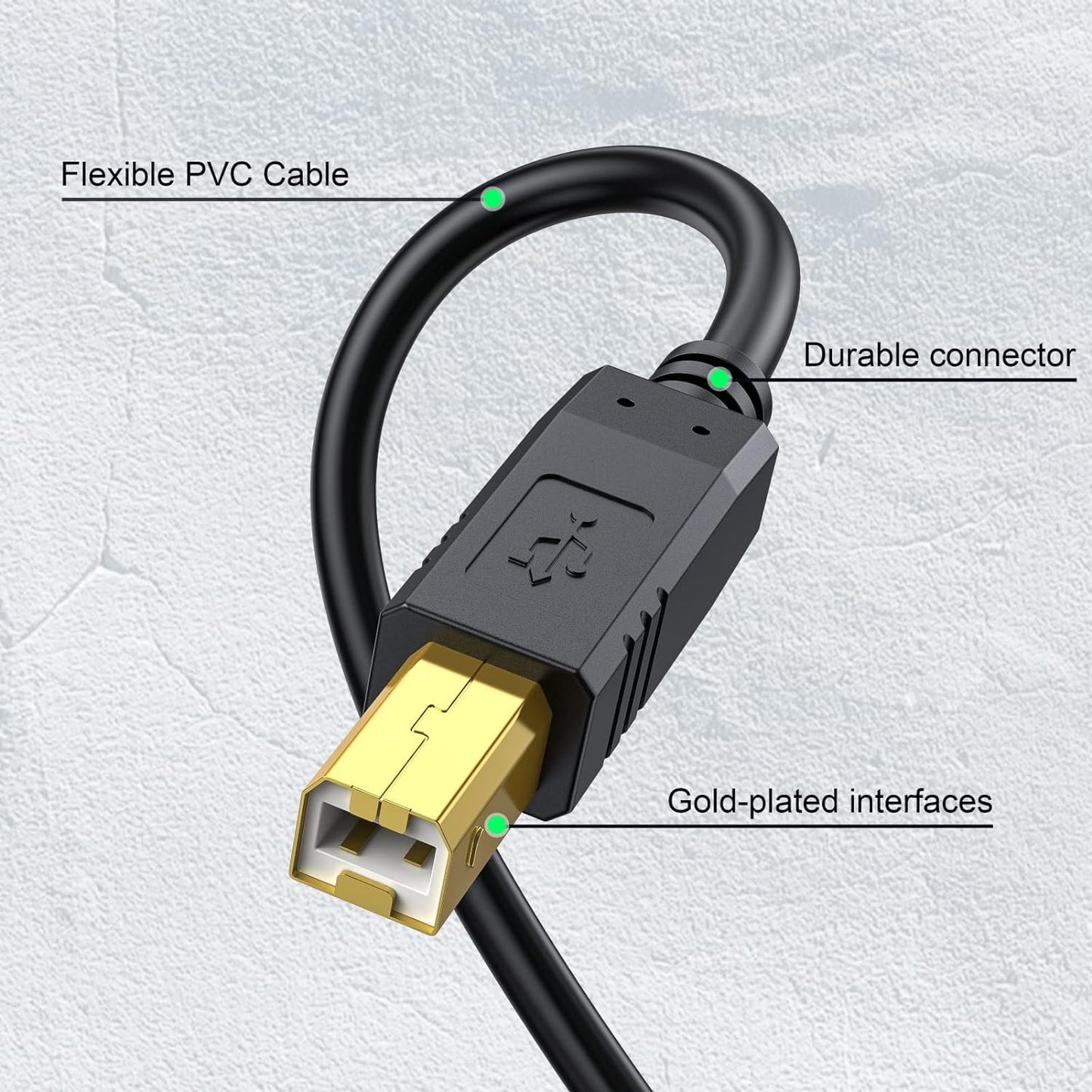 Printer Cable 25 Ft,  USB Printer Cable Cord Type A-Male to B-Male Printer USB Cable for Printer/Scanner-Gold-Plated